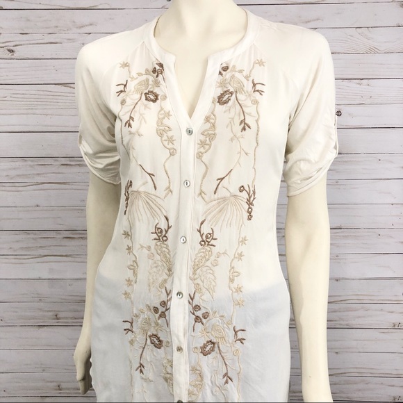 Anthropologie Tops - Anthropologie button down embroidered tunic top